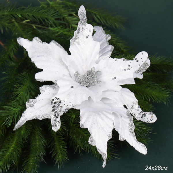 Цветок декоративный 24х28 см Пуансетия белый / NG33-9 /уп 150/600/Новый год (20)