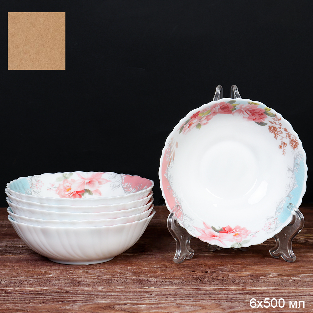 Набор суповых тарелок 6 штук 480 мл 155 мм / TW-60XN (6801) Розы на голубом/ 665007