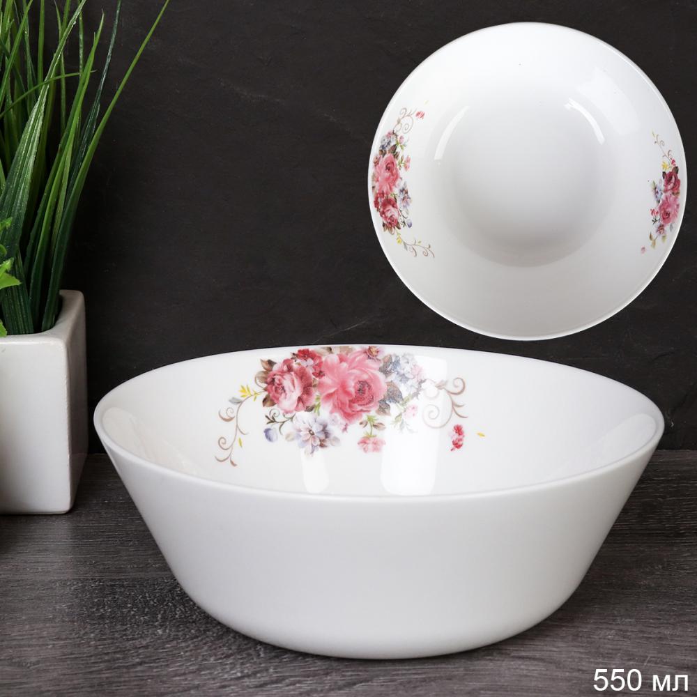 Салатник 550 мл 155 мм Евро тарелка глубокая / FLMLW60 (19010-1/уп 48/ Розовая композиция