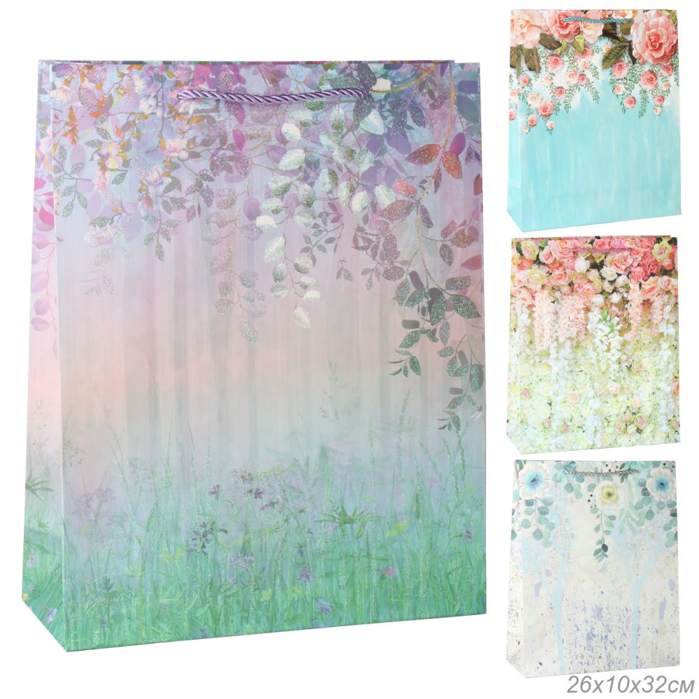 Пакет подарочный 26x32x10 Цветы / 24087M /уп 12/480/