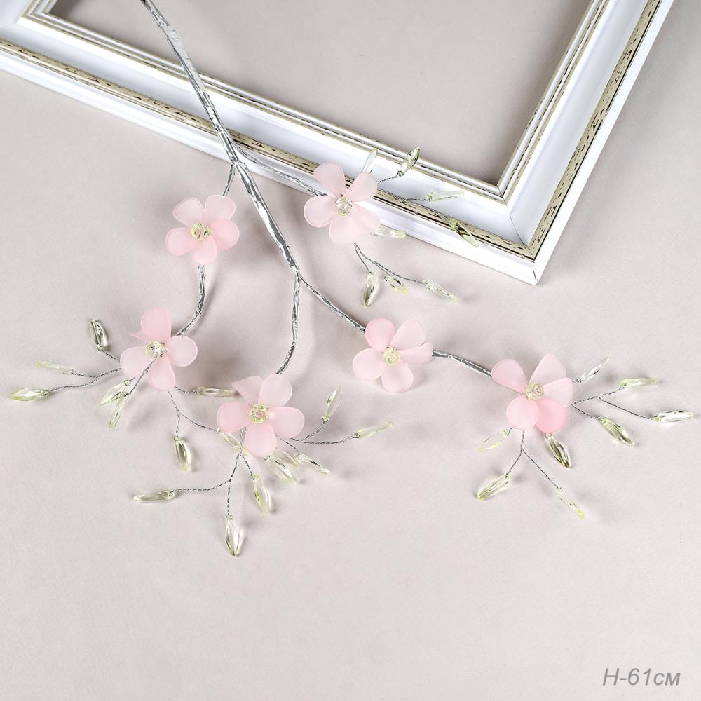 Ветка декоративная стеклярус 61 см Розовые цветы / SA24217 /уп 360/