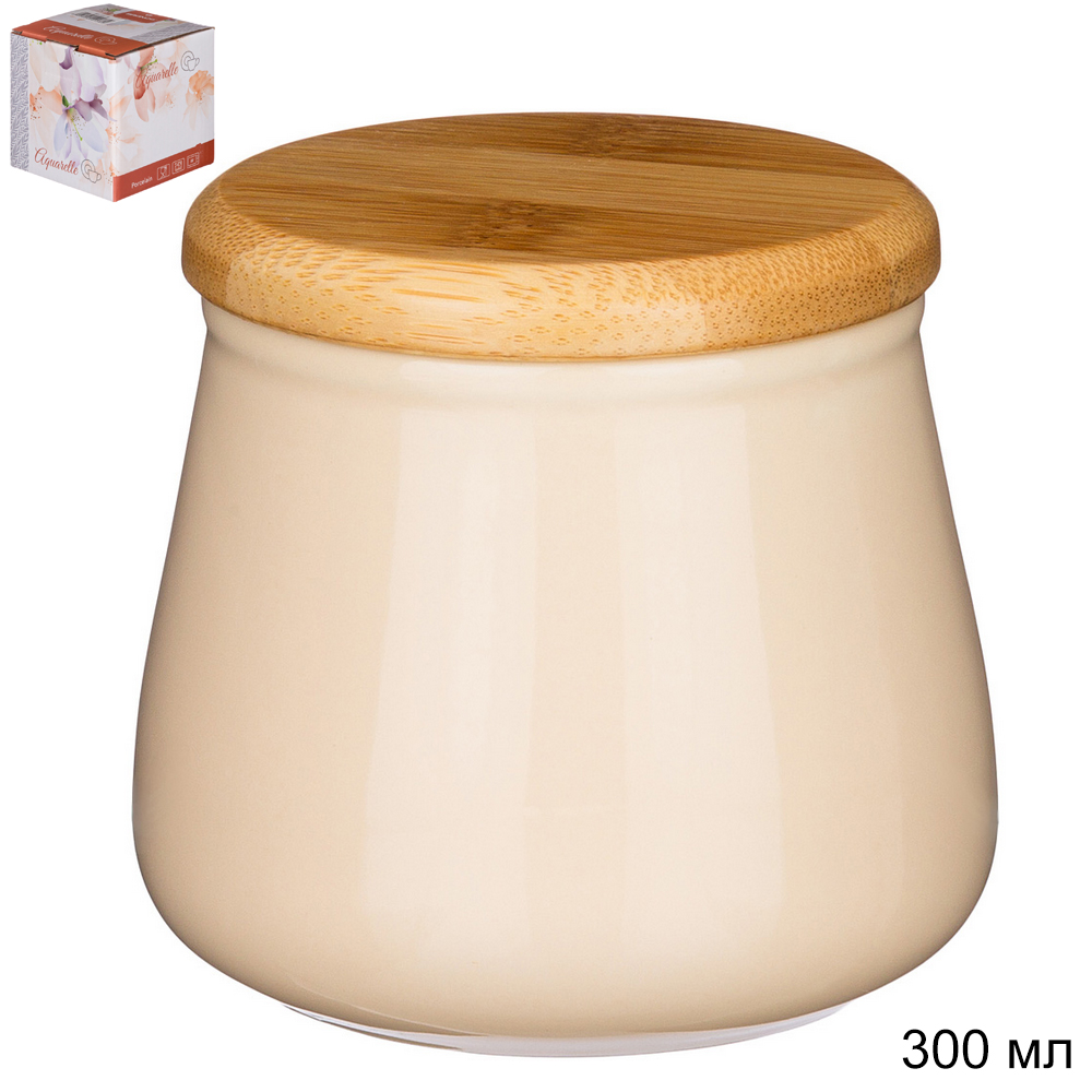 Банка с дер. крышкой Bronco aquarelle 300 мл / 410-138 /уп 16/