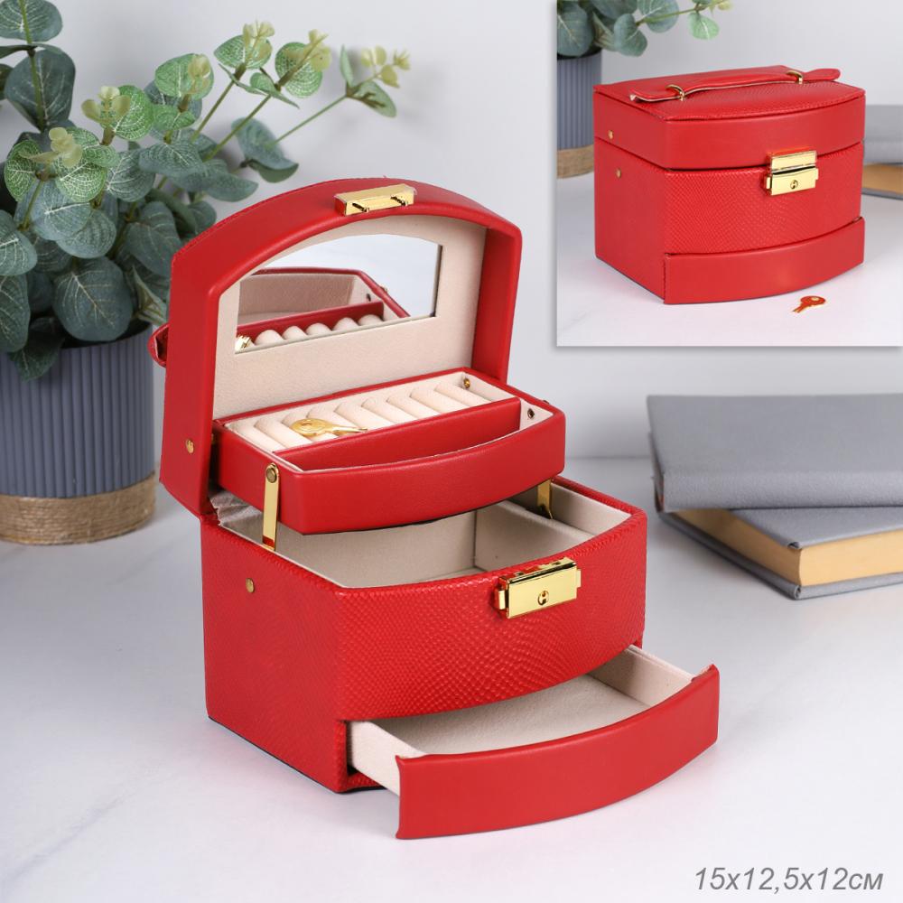 Шкатулка для украшений 15х12х12 см Красная комбинированная / E051 /уп 48/