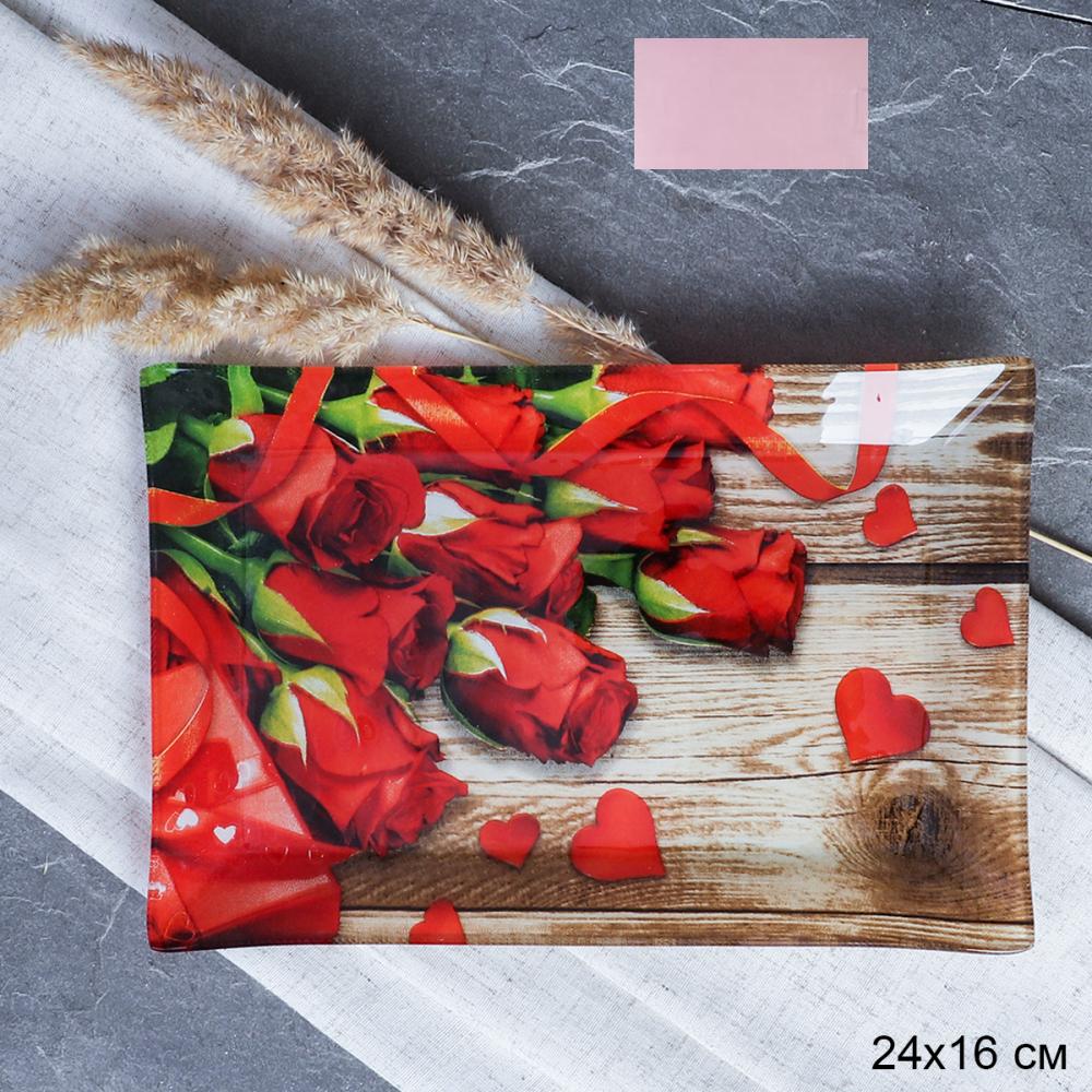 Блюдо прямоугольное 24x16 см / S322416 FF309 GREY Букет роз / уп 6/48/ цветная коробка