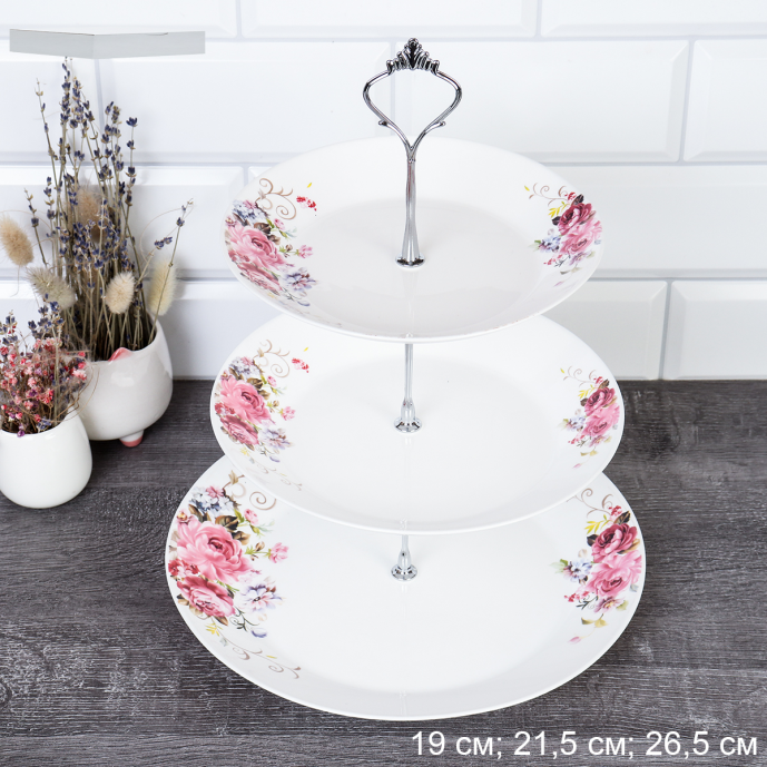 Ваза Фуршетница 3-х ярусная Евро / FLMLQP75/85/105 (19010-1/уп 12/ Розовая композ 737137