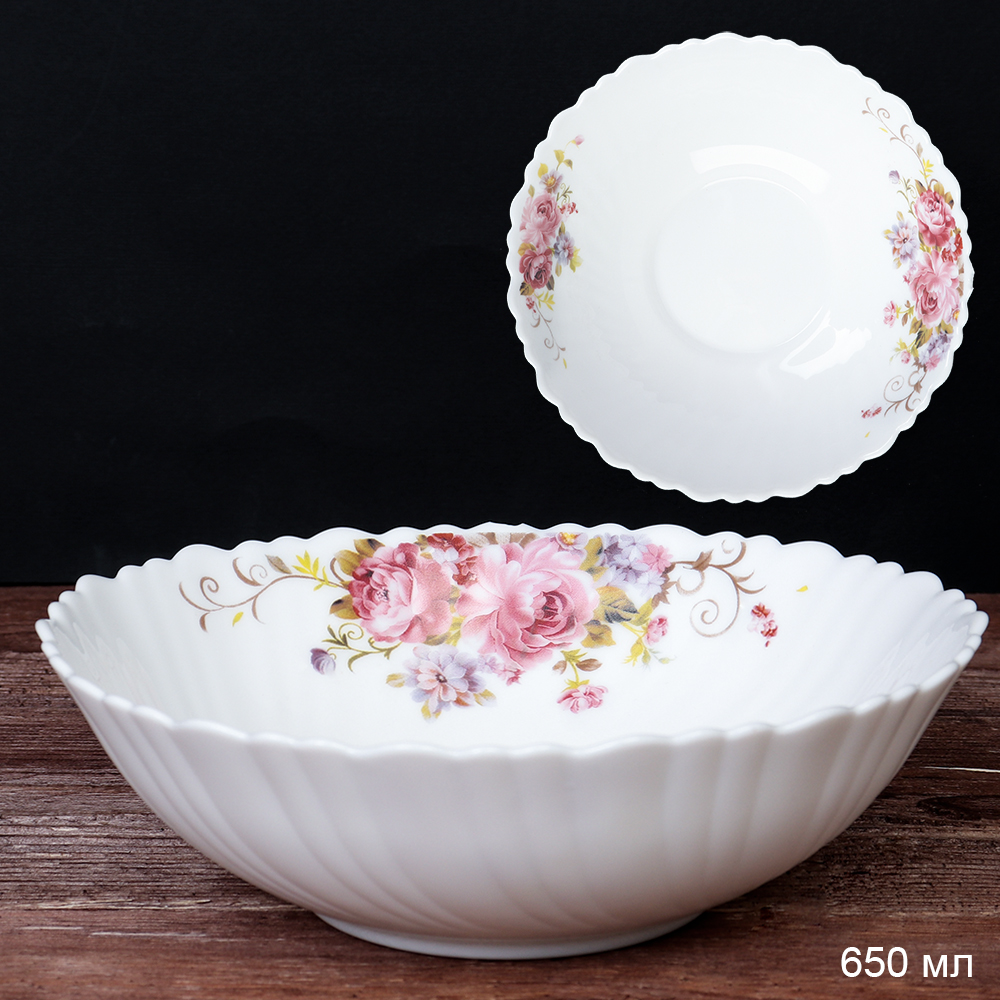 Салатник 650 мл 175 мм тарелка глубокая / TW-70 (7065) /уп 6/48/ Розовая композиция