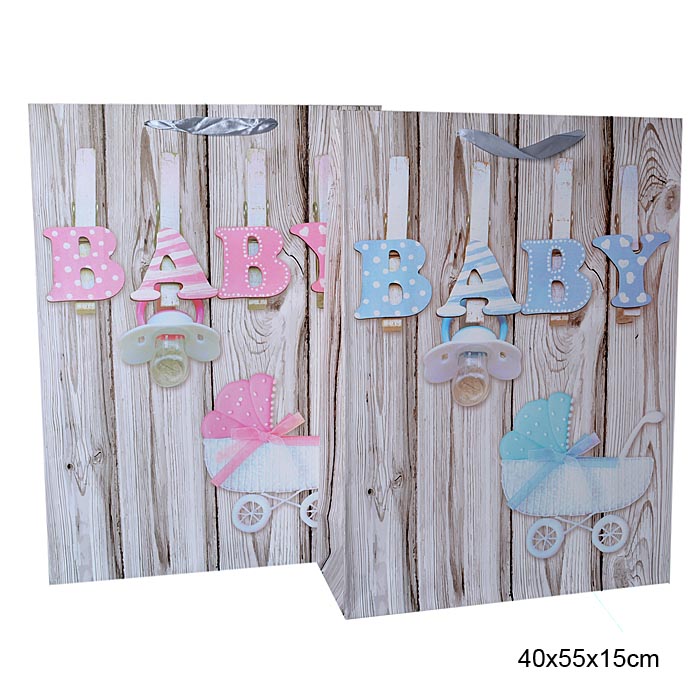 Пакет подарочный 40х55х15 С новорожденным / 9205 /уп 12/240/ (Розовый)