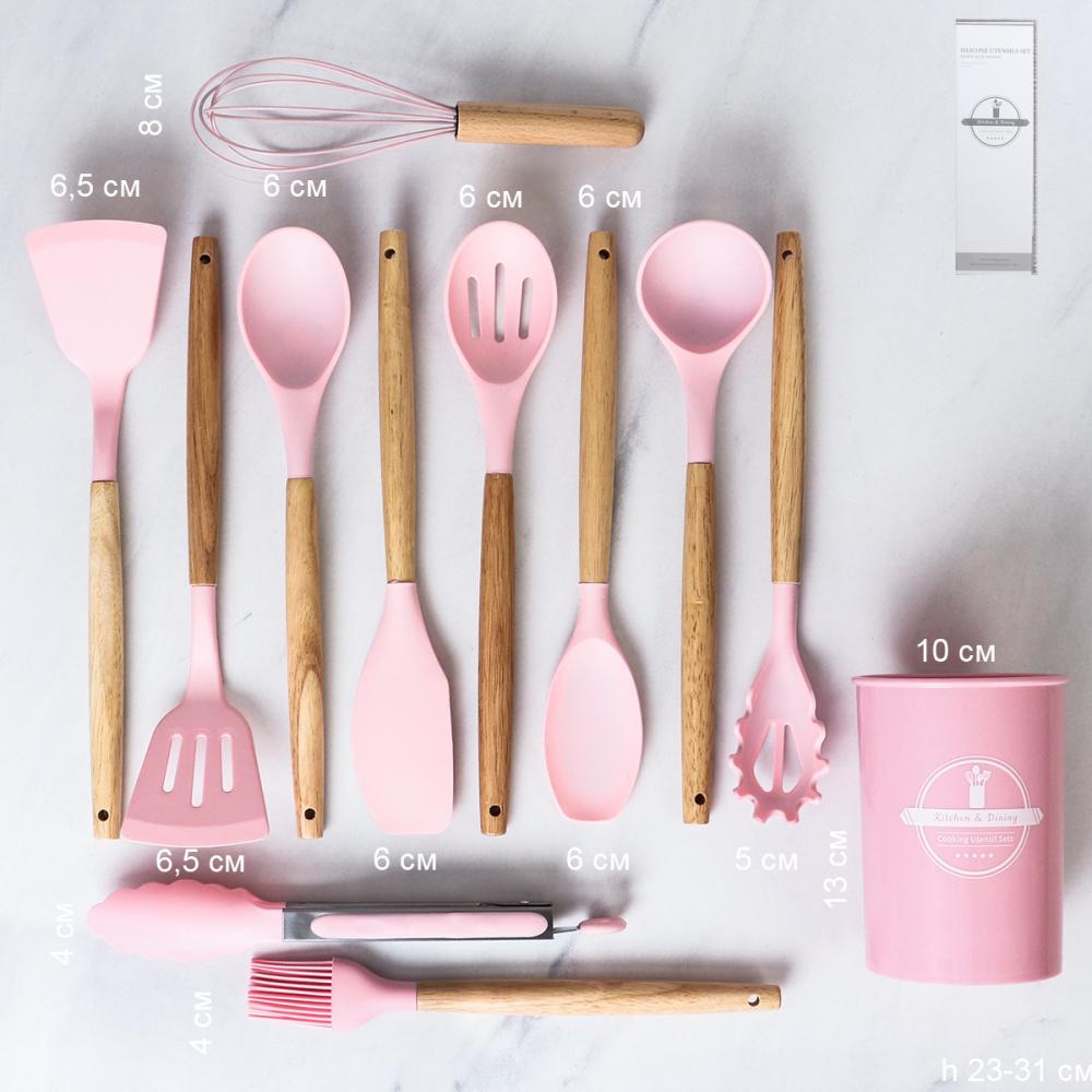 Кухонный набор силиконовый 12 предметов в подставке / VBA-142 /уп 16/ 0,78/ 0,69/ Розовый