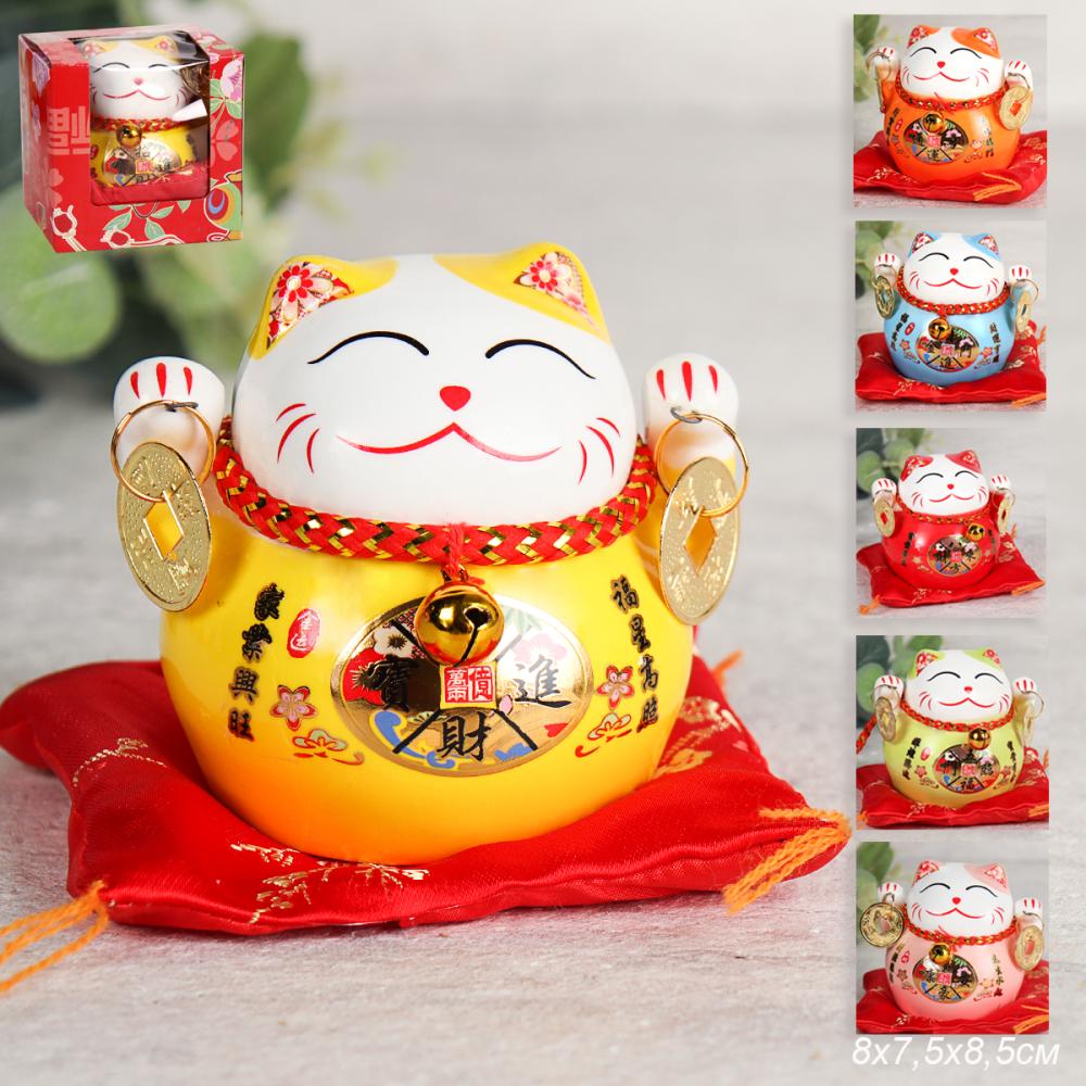 Копилка Кот манэки-нэко на коврике 8 см / 201 /уп 150/