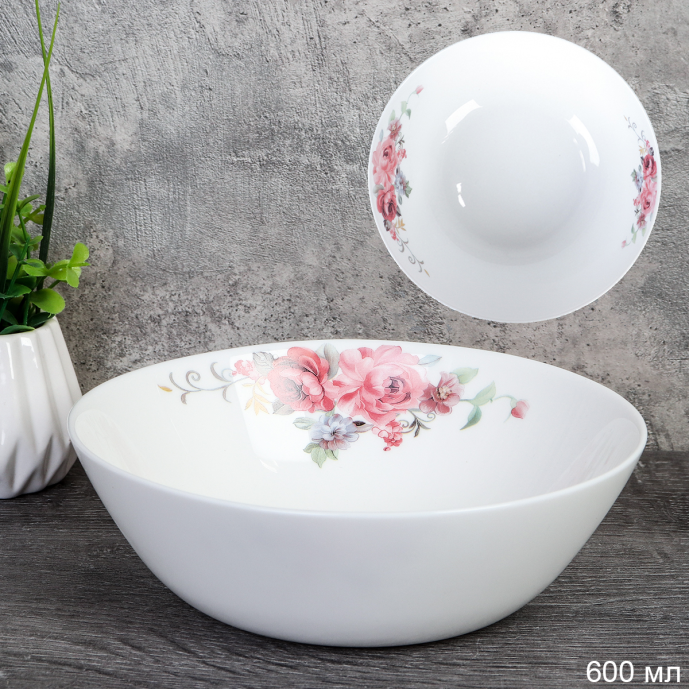 Тарелка глубокая суповая 600 мл 152 мм / LYGW60 (2024) /уп 6/72/ Розовая композиция/ 735538