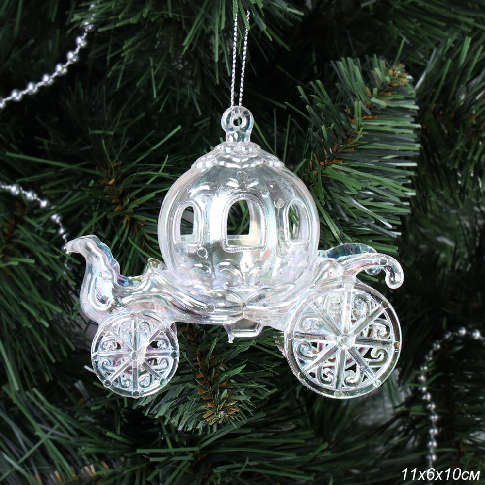 Новогоднее украшение Карета 11х10 см перламутр / LC24Y-008 /уп 48/192/