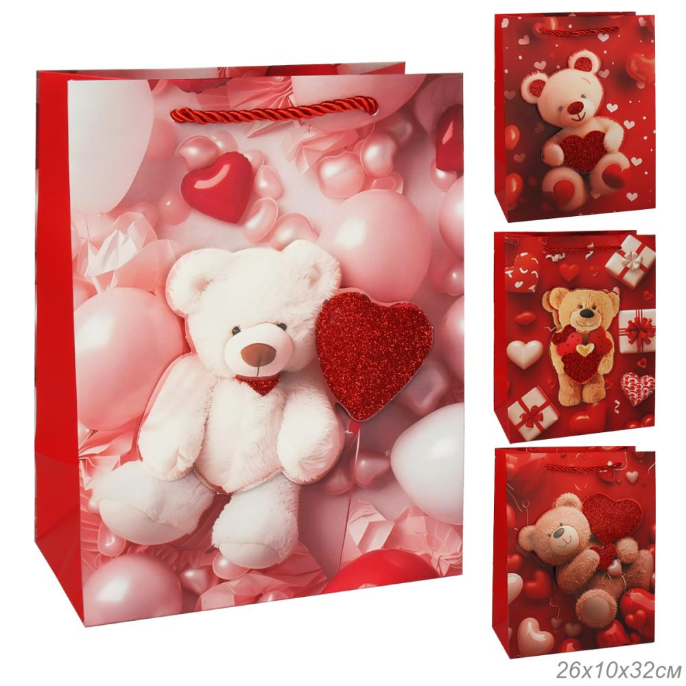 Пакет подарочный 32x26x10 Мишка / 8988M /уп 12/480/ микс