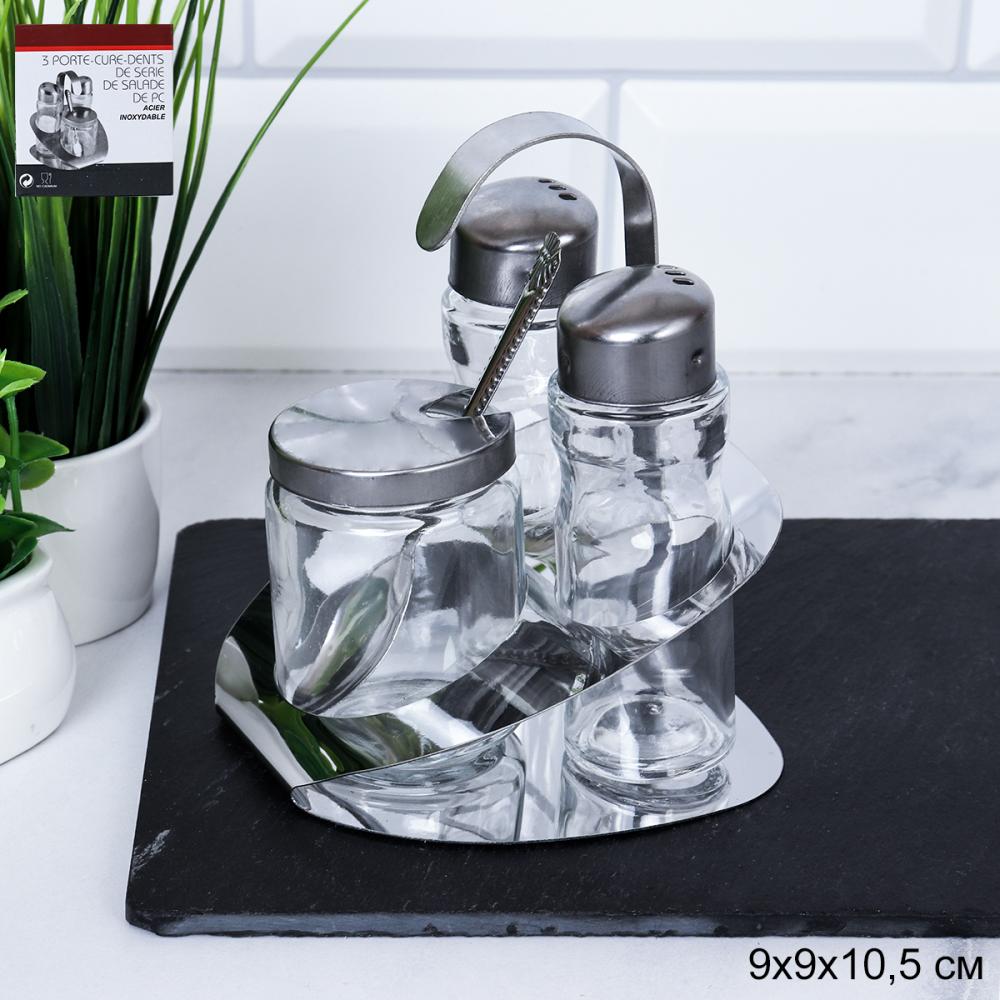 Набор для специй 4 предмета на подставке металл / AW-826 /уп 60/ нерж