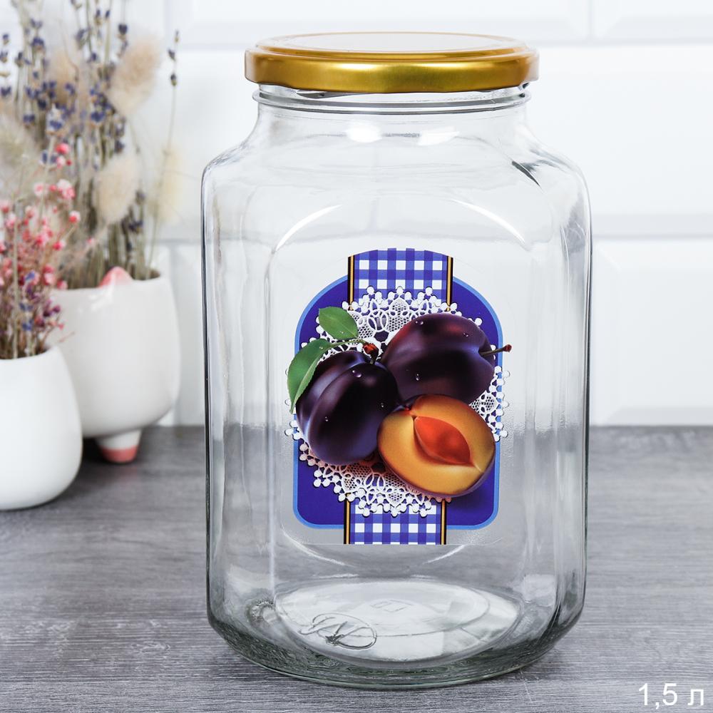 Банка с крышкой 1500 мл декор Слива / 01217-02432 /уп 18/ ПРОМО АКЦИЯ