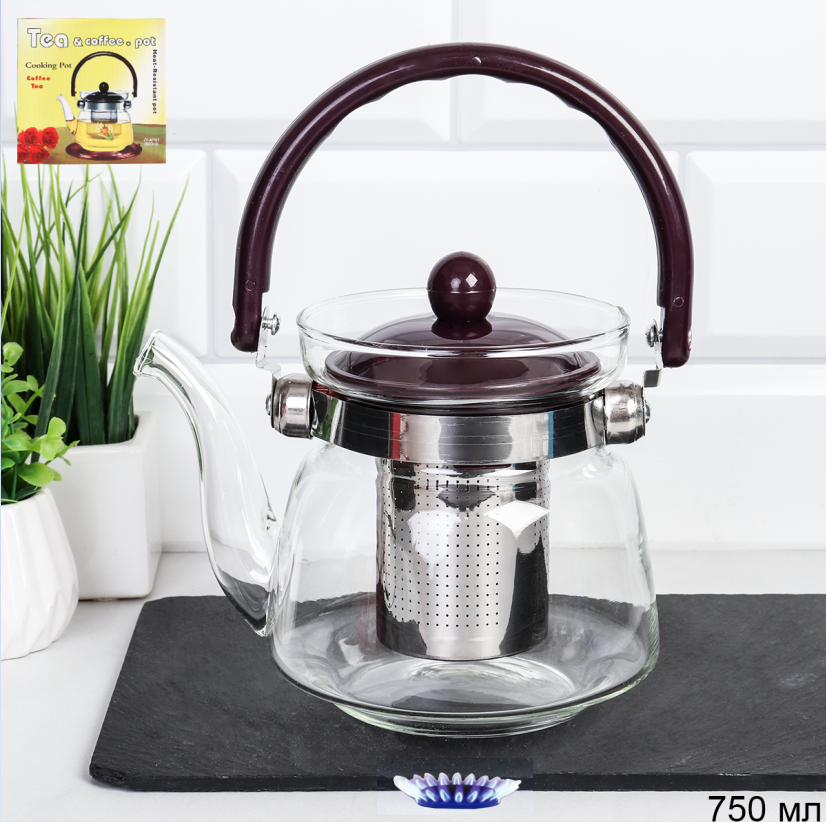 Чайник 750 мл жаропрочное стекло / AP01(600)-1 /уп 45/*