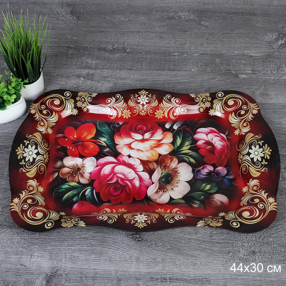 Поднос прямоугольный 44х30 металл Эмаль Розы/ 720-467 /уп 100/Бордо/0,32