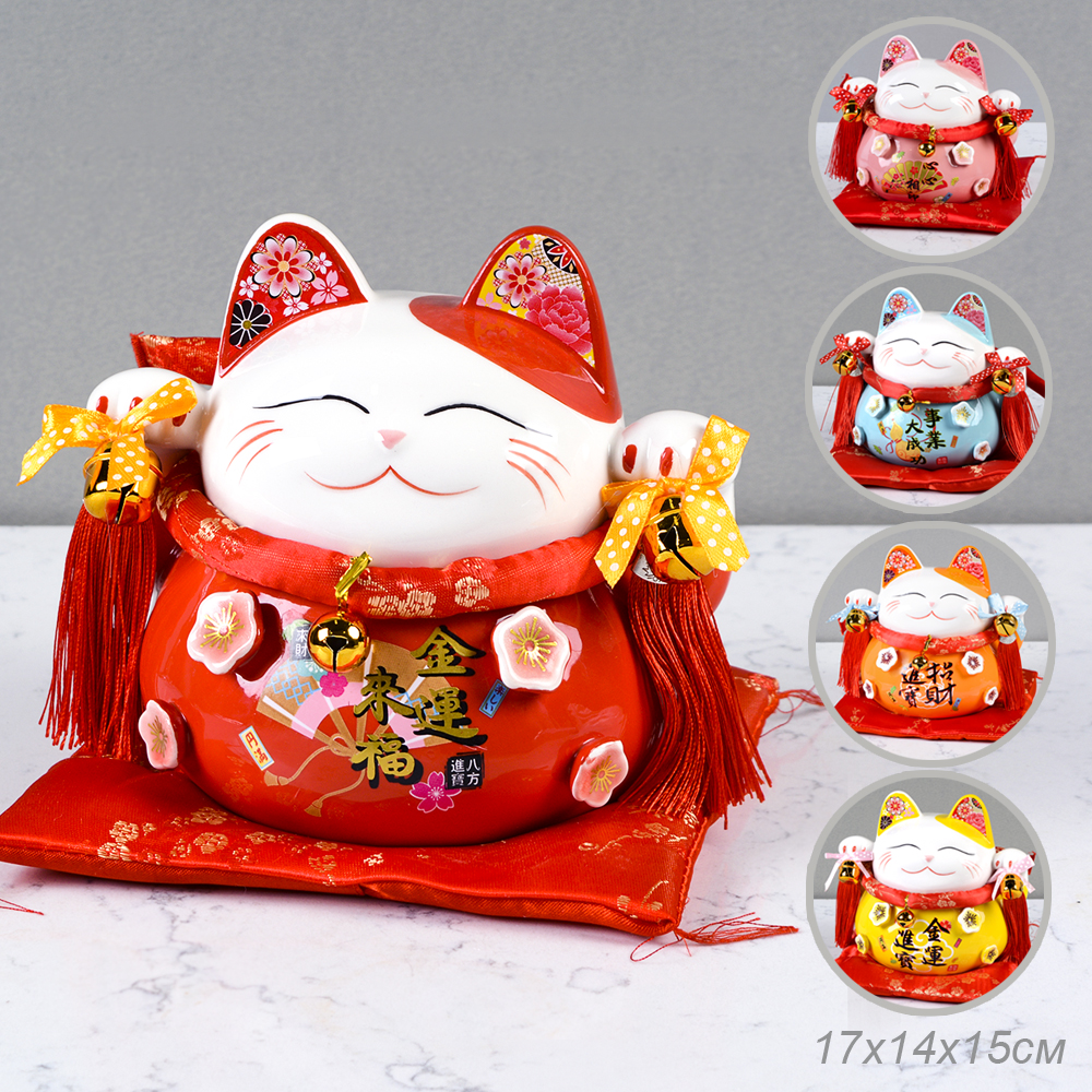 Копилка Кот манэки-нэко на коврике 17 см / 6731 /уп 18/ (Розовый)