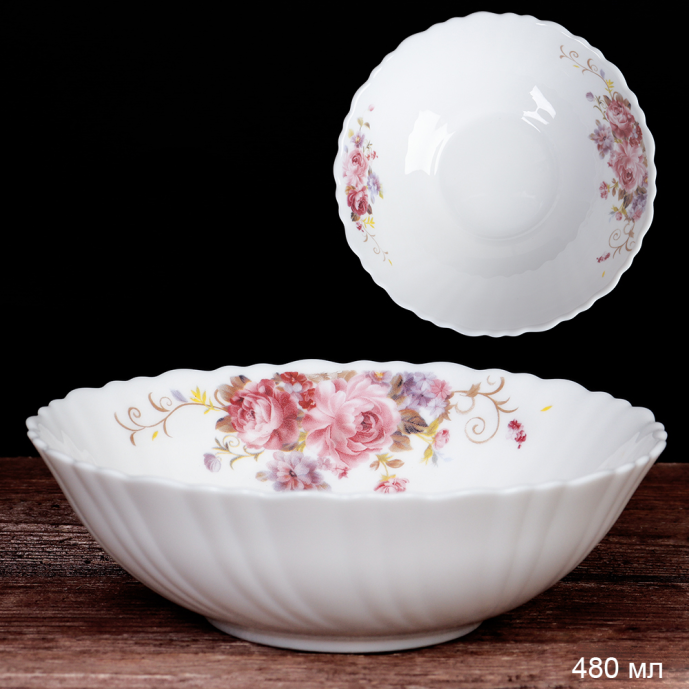 Тарелка глубокая суповая 480 мл 155 мм / TW-60XN (7065) /уп 72/ серия Розовая композиция
