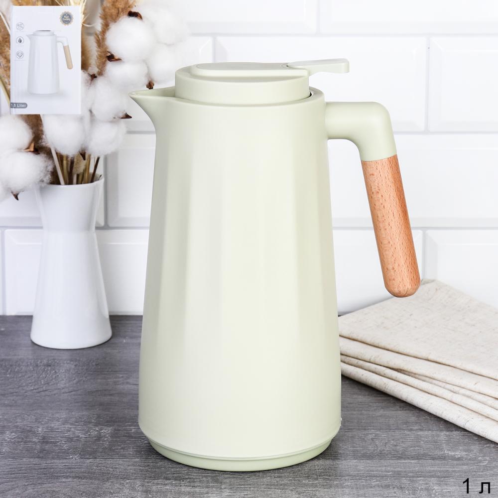 Термос кувшин 1 л с деревянной ручкой Грани / KG-916 /уп 20/ Светло-Зеленый