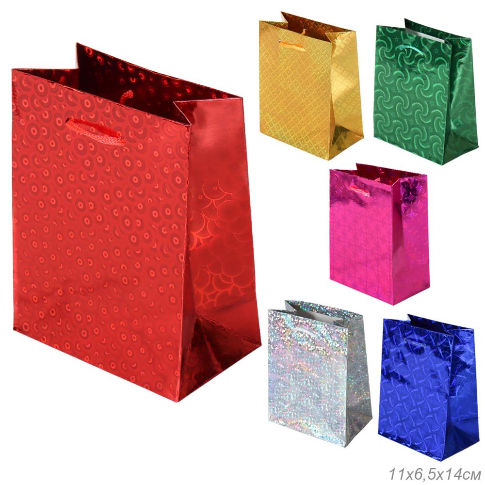Пакет подарочный 11х14х6,5 голография / GW-110 /уп 12/2400/ плотность бумаги 128г/м2