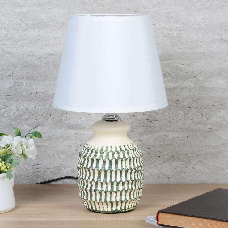 Светильник настольный 34 см зеленый орнамент белый абажур / YM22025 /уп 24/713804