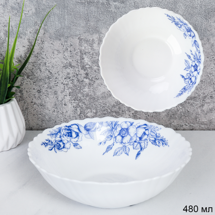 Тарелка глубокая суповая 480 мл 155 мм / TW-60 (7367) /уп 6/72/ Цветы кобальт 740179