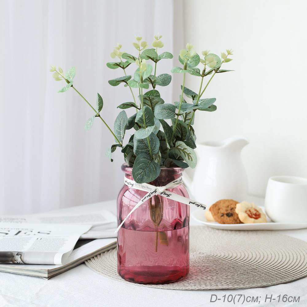 Ваза для цветов 16 см розовая с лентой / WRD-150 /уп 45/ без индивидуальной упаковки