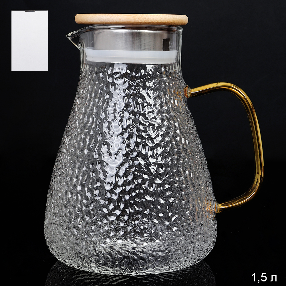 Кувшин 1500 мл стеклянный / LCWJ7703 /уп 36/ Бамбуковая крышка