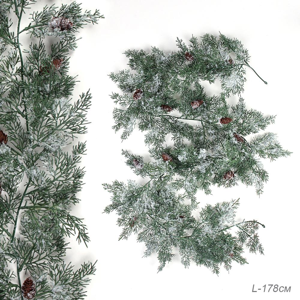 Гирлянда из елочных веток искусственная 178 см / SDTT108A /уп 25/100/с шишками и снег