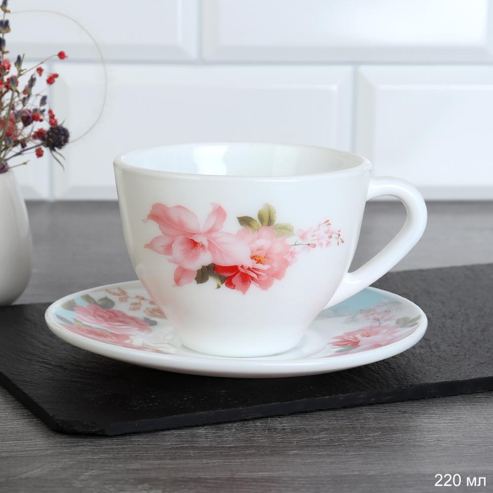 Чайная пара 220 мл ШТУЧНО / GB220 (6801) / Розы на голубом