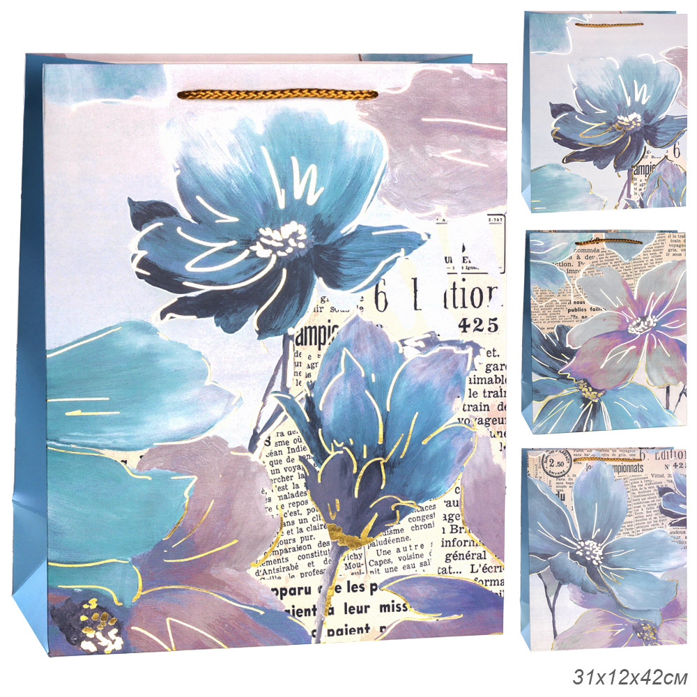 Пакет подарочный 31x42x12см Цветы / 5250XL /уп 12/300/