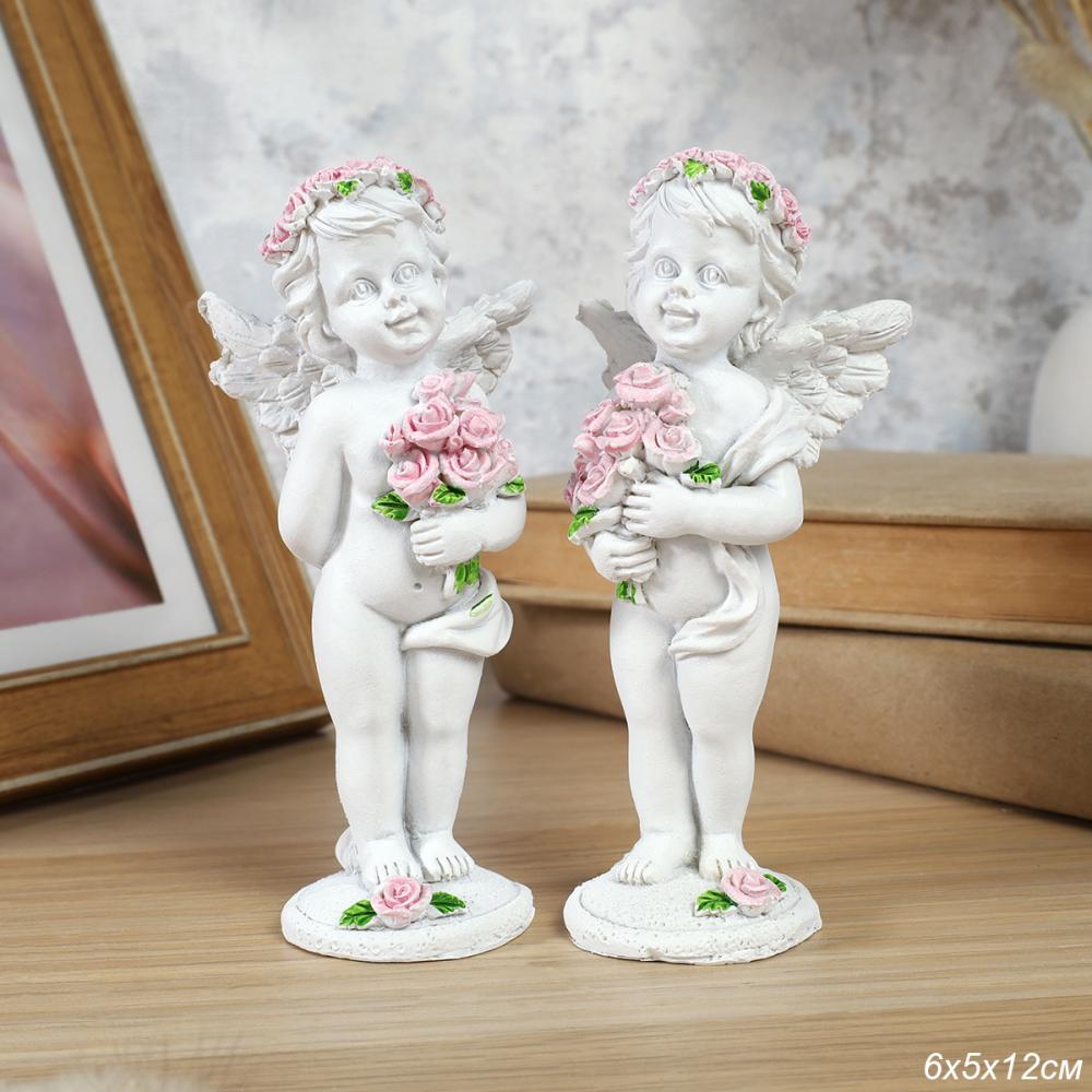 Фигурка Ангел с розами 12 см / L1844 /уп 2/240/