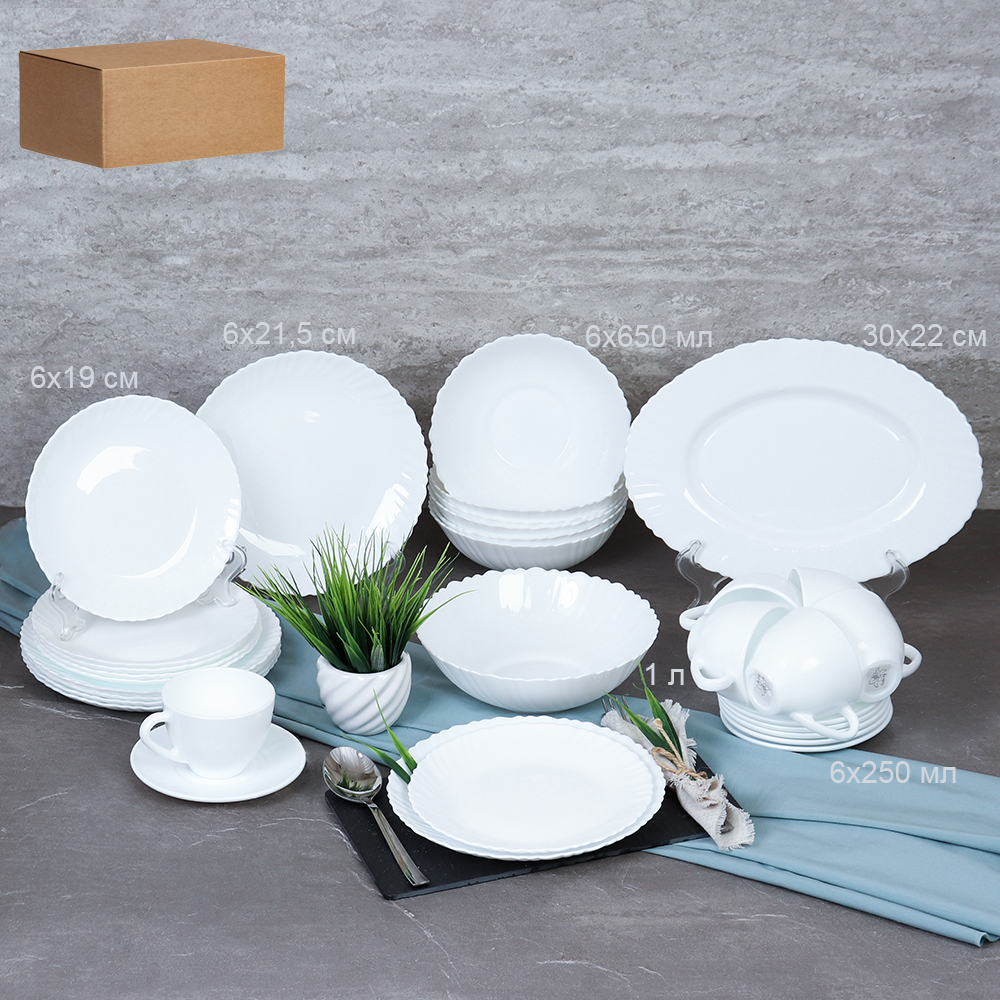 Столовый набор 32 предмета Классика с чайным набором белый / 32/758578120/220