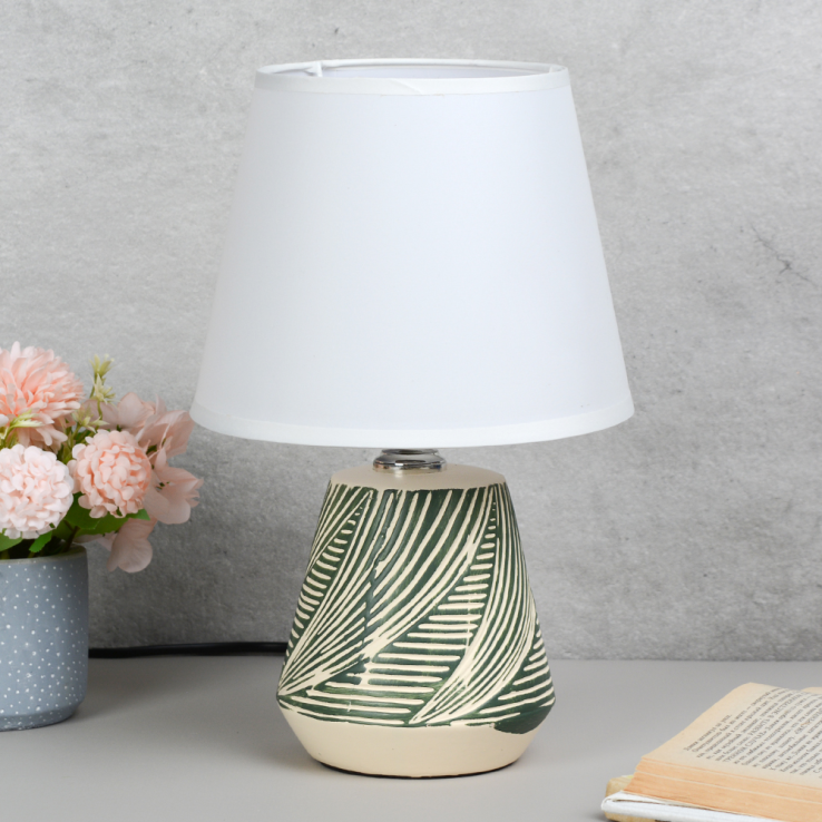 Светильник настольный 32 см зеленый орнамент белый абажур / YM20074B /уп 24/713797