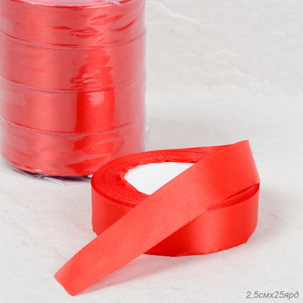 Лента атласная декоративная 25ярд х 2.5см 5 штук набор / 026 /уп 60/красная