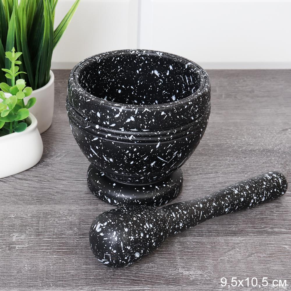 Ступка с пестиком для специй 9,5х10,5 см полистоун / A061 /уп 90/* черная