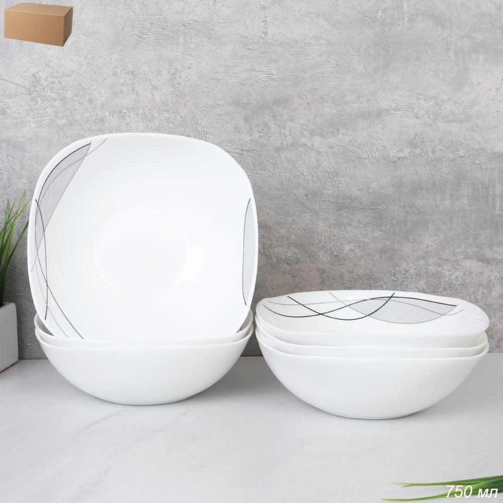 Набор суповых квадратных тарелок 6 штук 750 мл 190 мм / LKSW75 (2029) /уп 6/ Абстракция волны