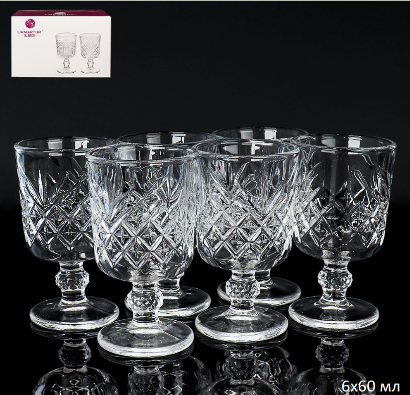 Рюмка 6 штук 60 мл на ножке прямая / F207-1D /уп 24/*Ц