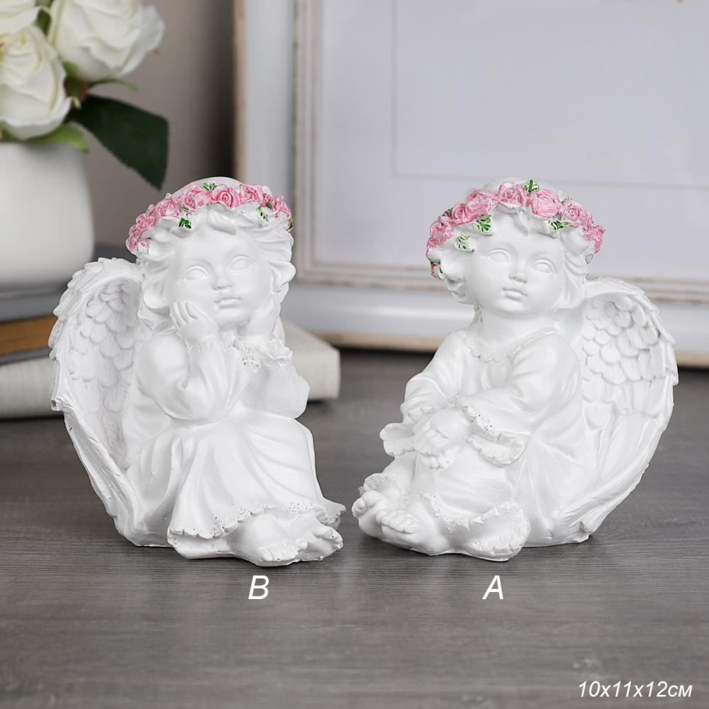 Фигурка Ангел 12 см / QT04-H /уп 60/розовые цветы