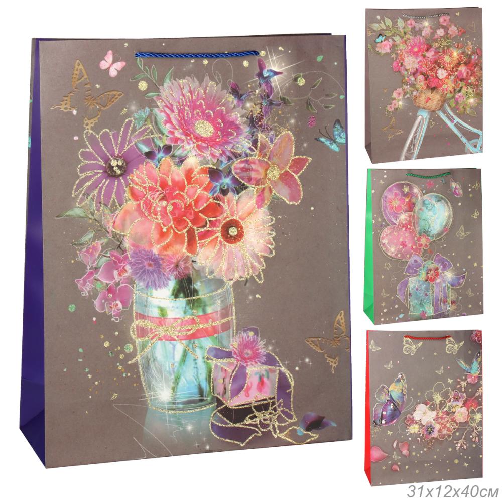 Пакет подарочный 31x40x12 Цветы / 24817L /уп 12/360/