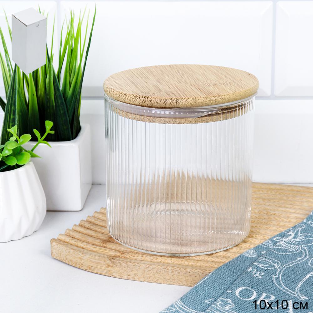 Банка круглая для сыпучих бамбуковая крышка d-100/100 мм Вертикаль / 6660 /уп 100/