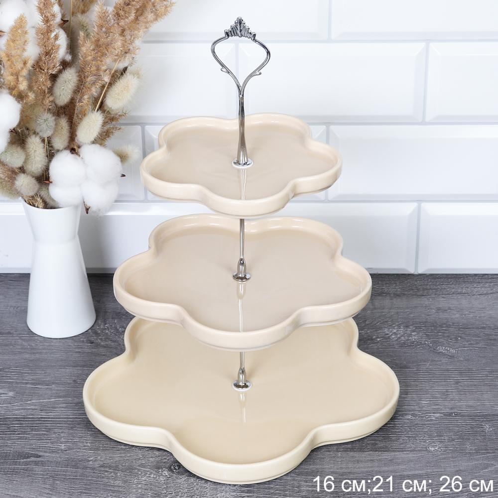 Ваза для фруктов 3-х ярусная 16/21/26 см / V-101 /уп 9/