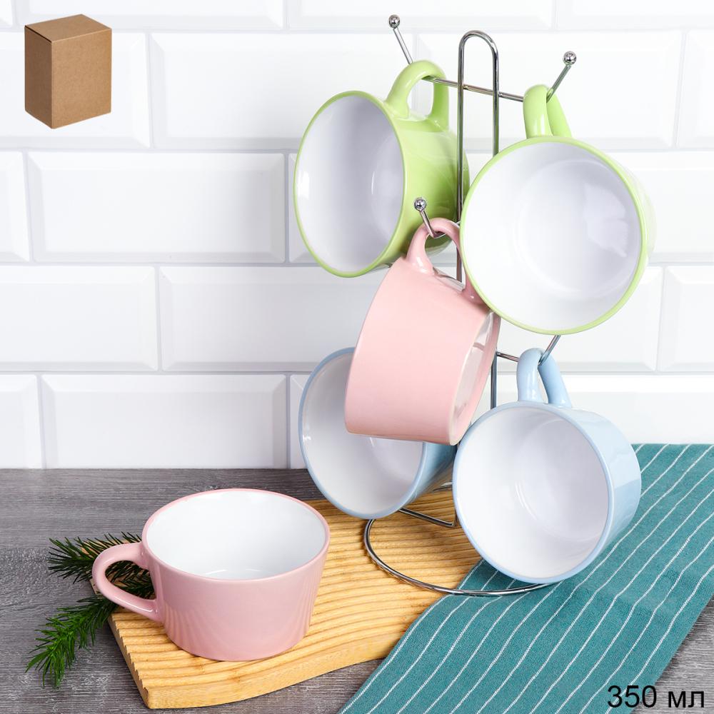 Кружка набор 6 штук на металлстенде 350 мл Чашка чайная Капучино / GQ-318 /АКЦИЯ