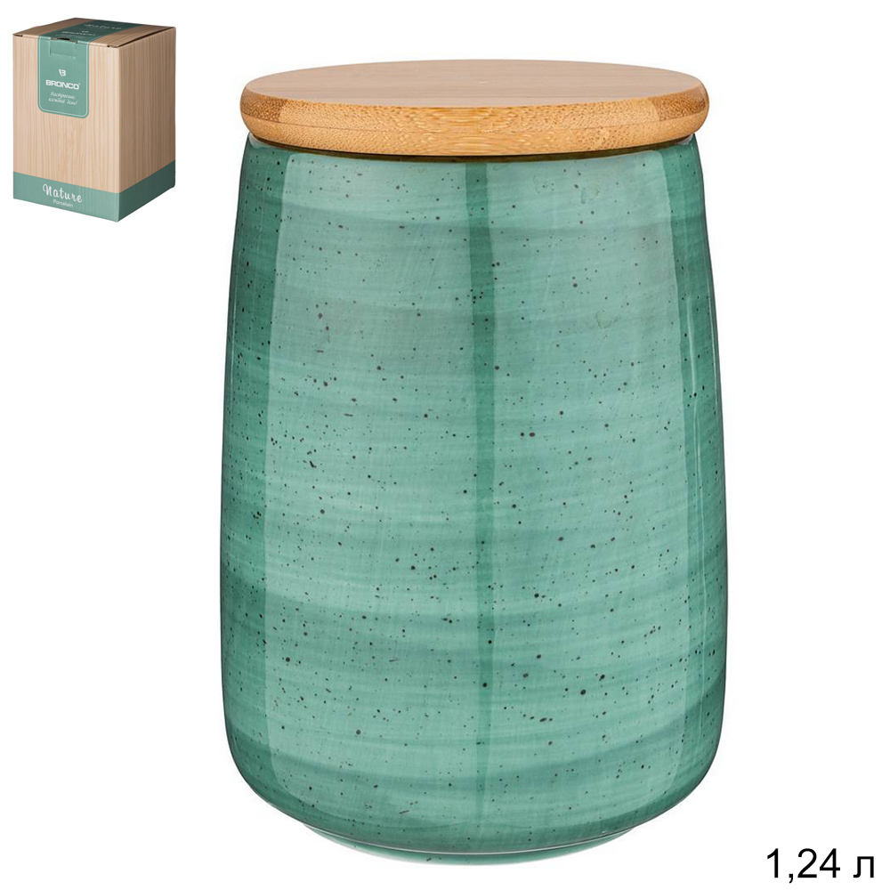 Банка с дереянной крышкой Bronco nature 1,24 л / 263-1105 /мятная/17x12 см