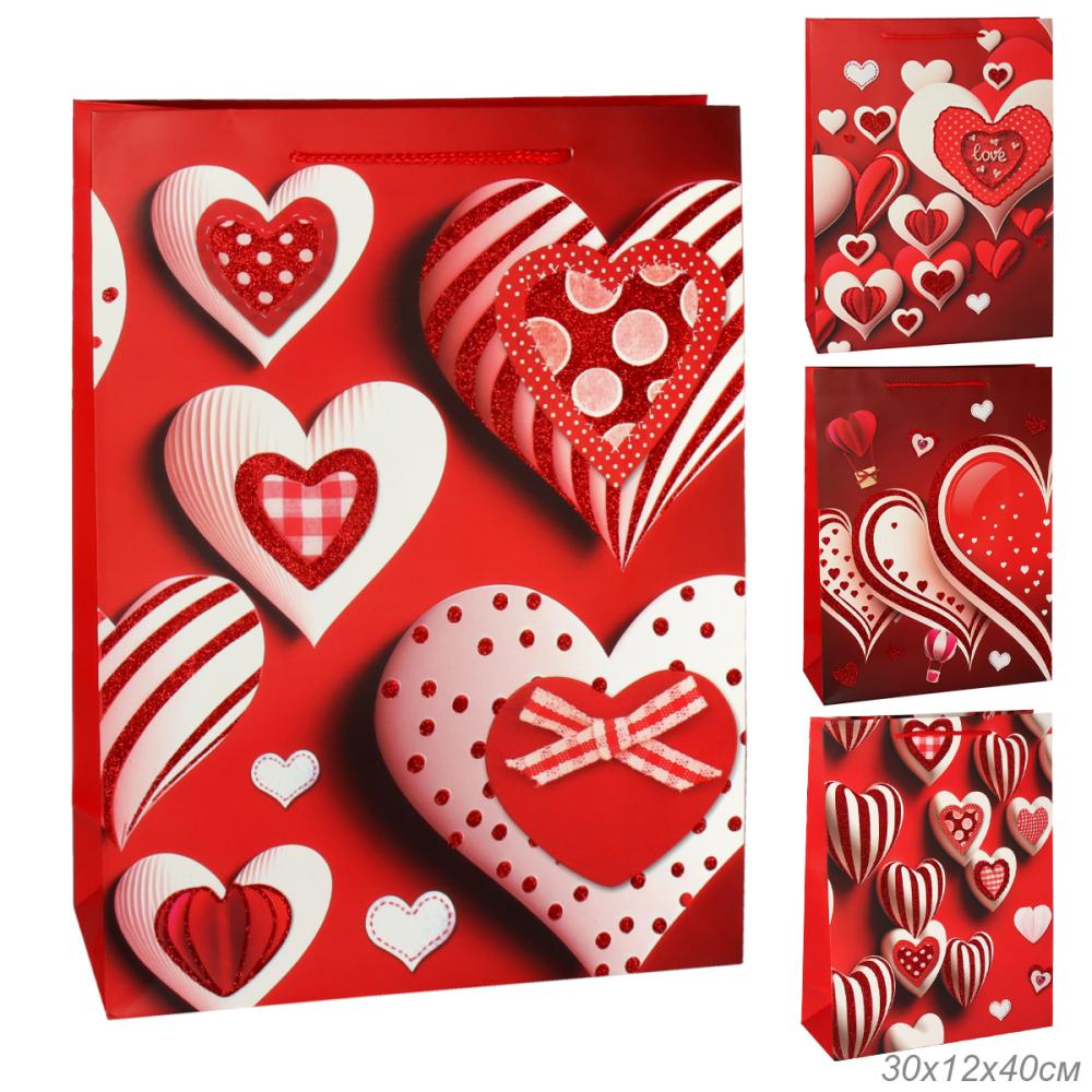 Пакет подарочный 40х30х12 Сердце / 8898L /уп 12/360/