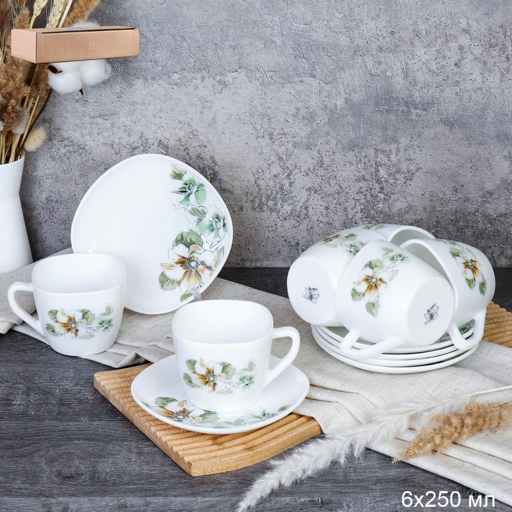 Чайный набор 12 предметов 250 мл квадратная / GRAY-FXB220/FBD12 (7364) /уп 8/ Графические цветы
