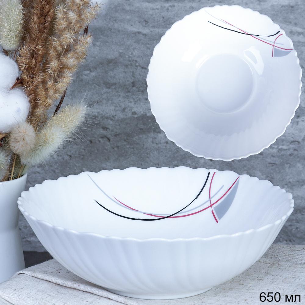 Салатник 650 мл 175 мм тарелка глубокая / TW-70 (7267) /уп 48/ Полосы бордо