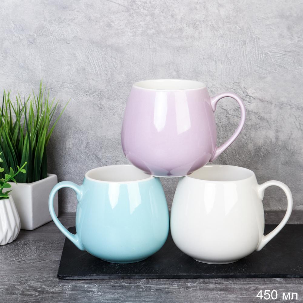 Кружка 450 мл Классика Бочонок / 9690 /уп 48/ Пастель / Перламутр/ микс 3