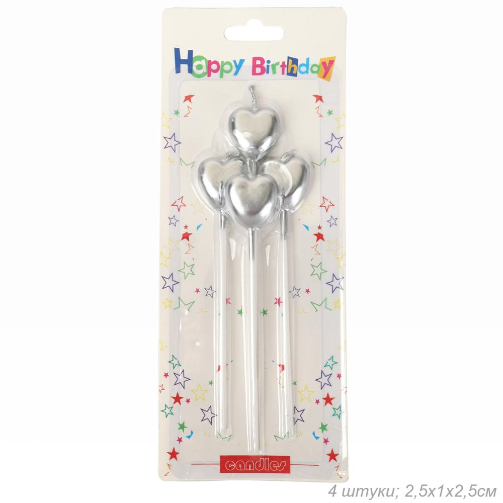Свеча 4 штуки Сердце набор / GT-6silver /уп 360/ серебро