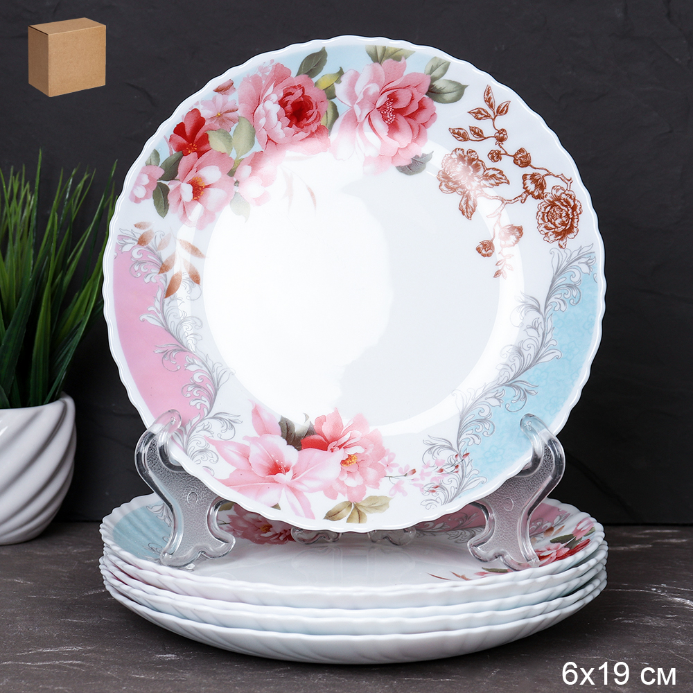 Набор тарелок 6 штук 190 мм / LHP-75XN (6801) Розы на голубом /уп 12/ 653686